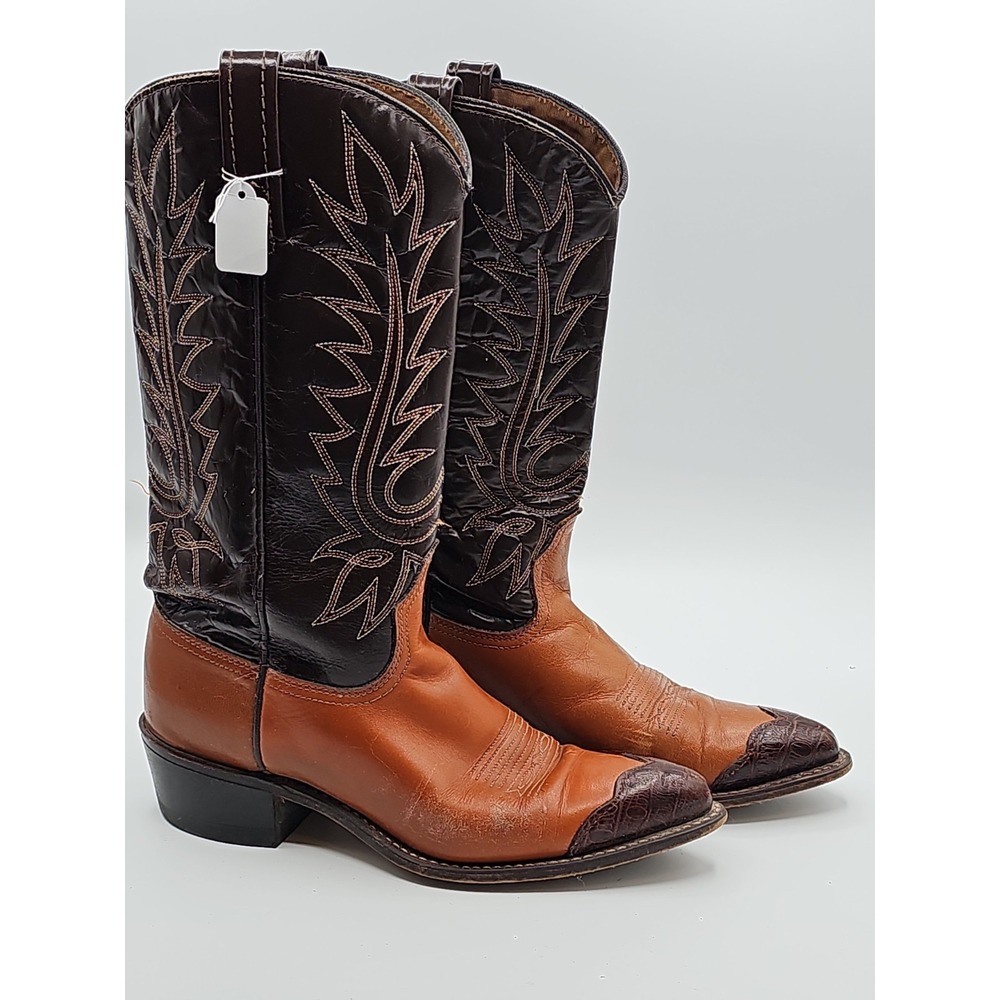 Vintage Acme USA Women's Western Cowboy Boots Tan Brown Leather Size 7.5 M